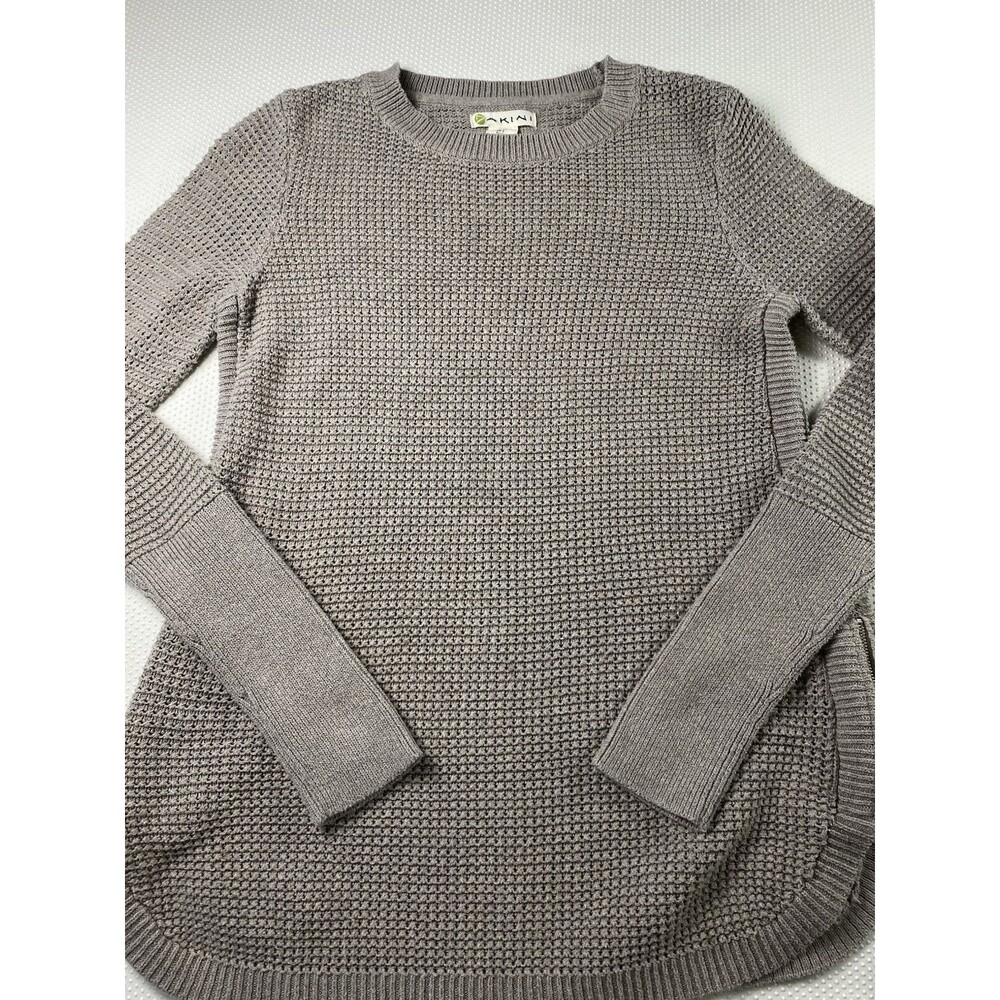 Akini Gray Sweater Waffle Knit Chunky Textured Pullover Zippered Sides Small